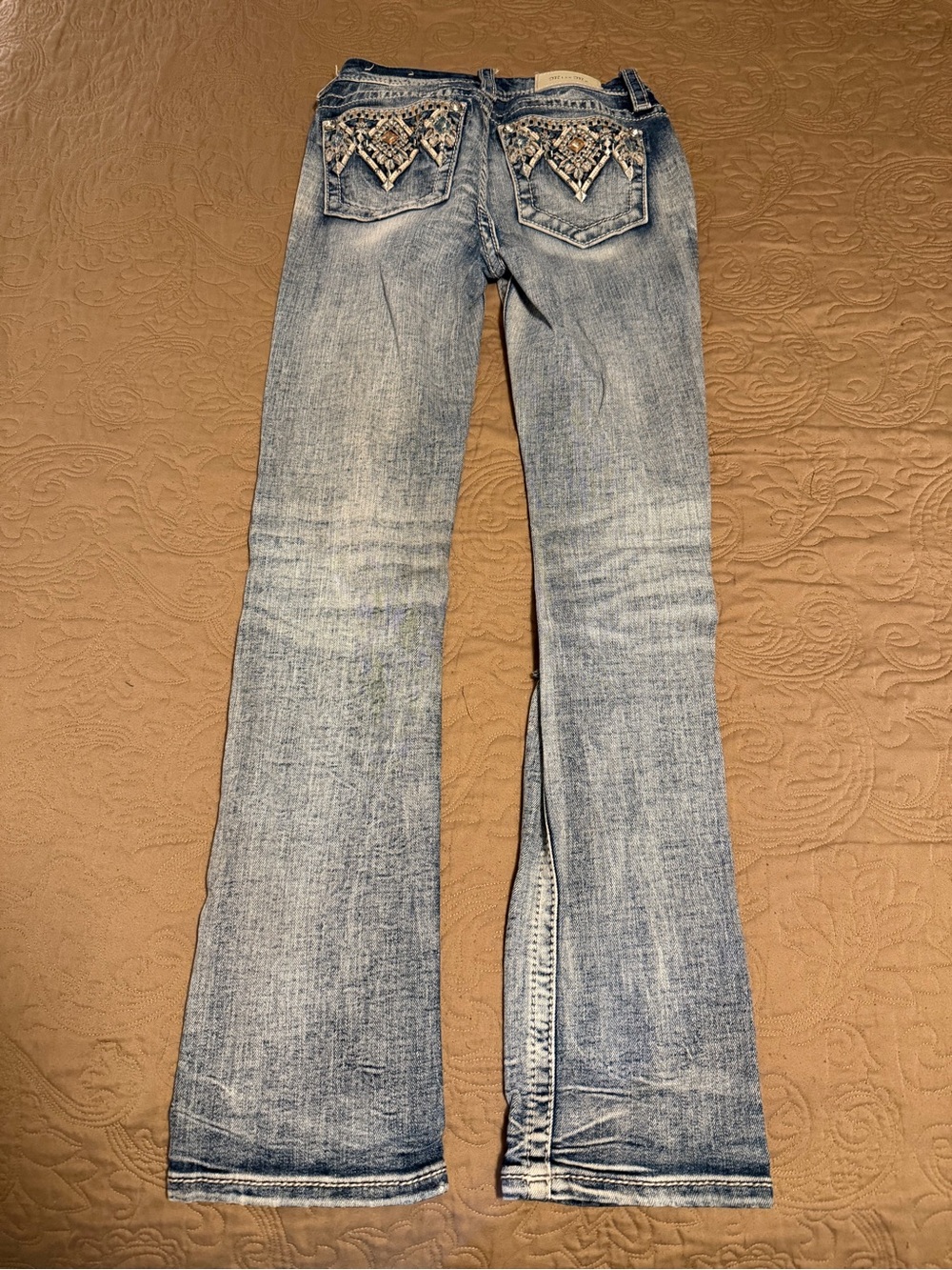 Miss Me Embellished Back-Pocket Light Blue Flare Jeans